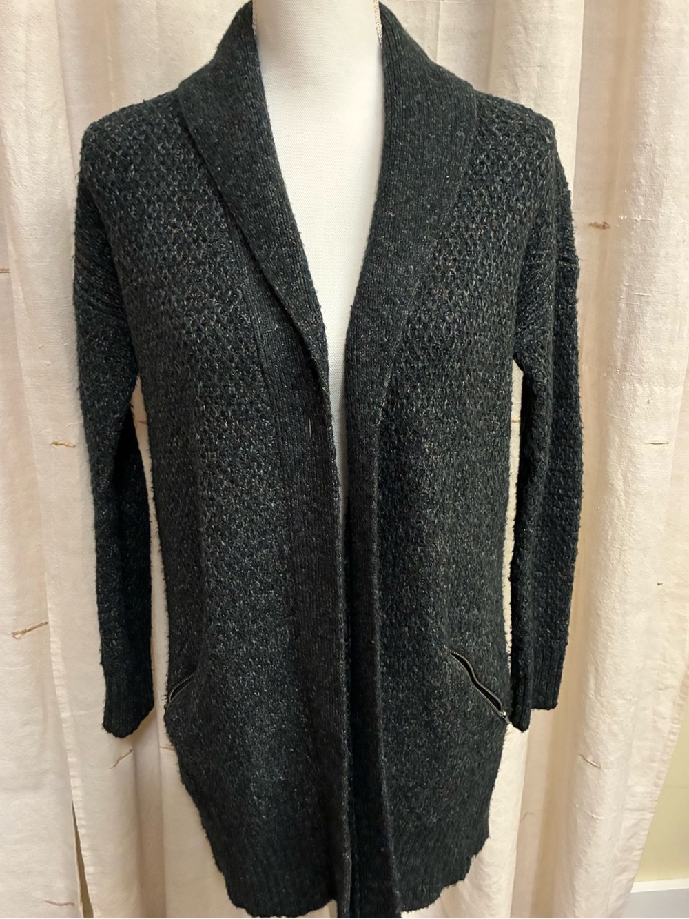American Eagle Outfitters Dark Charcoal Open-Front Shawl Collar Cardigan